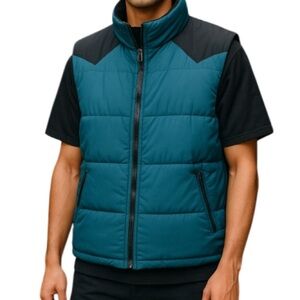 Vintage 80’s Canadian Spirit Men’s Down Puffer Vest Teal Green Black Zip Up M